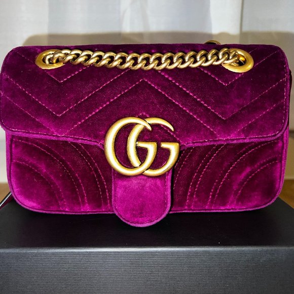 AUTHENTIC Gucci Velvet Small GG Marmont Shoulder Bag - Picture 1 of 9